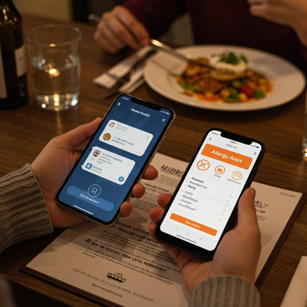 Person checking a smartphone for food allergies