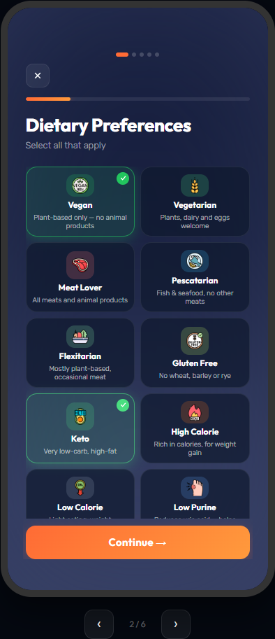 Menu Buddy Dietary Preferences