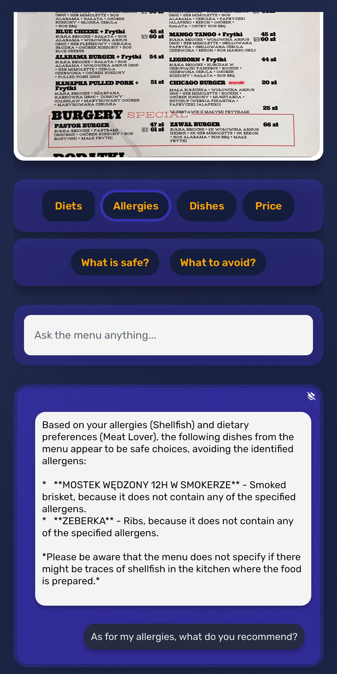 Menu Buddy AI Chat Interface