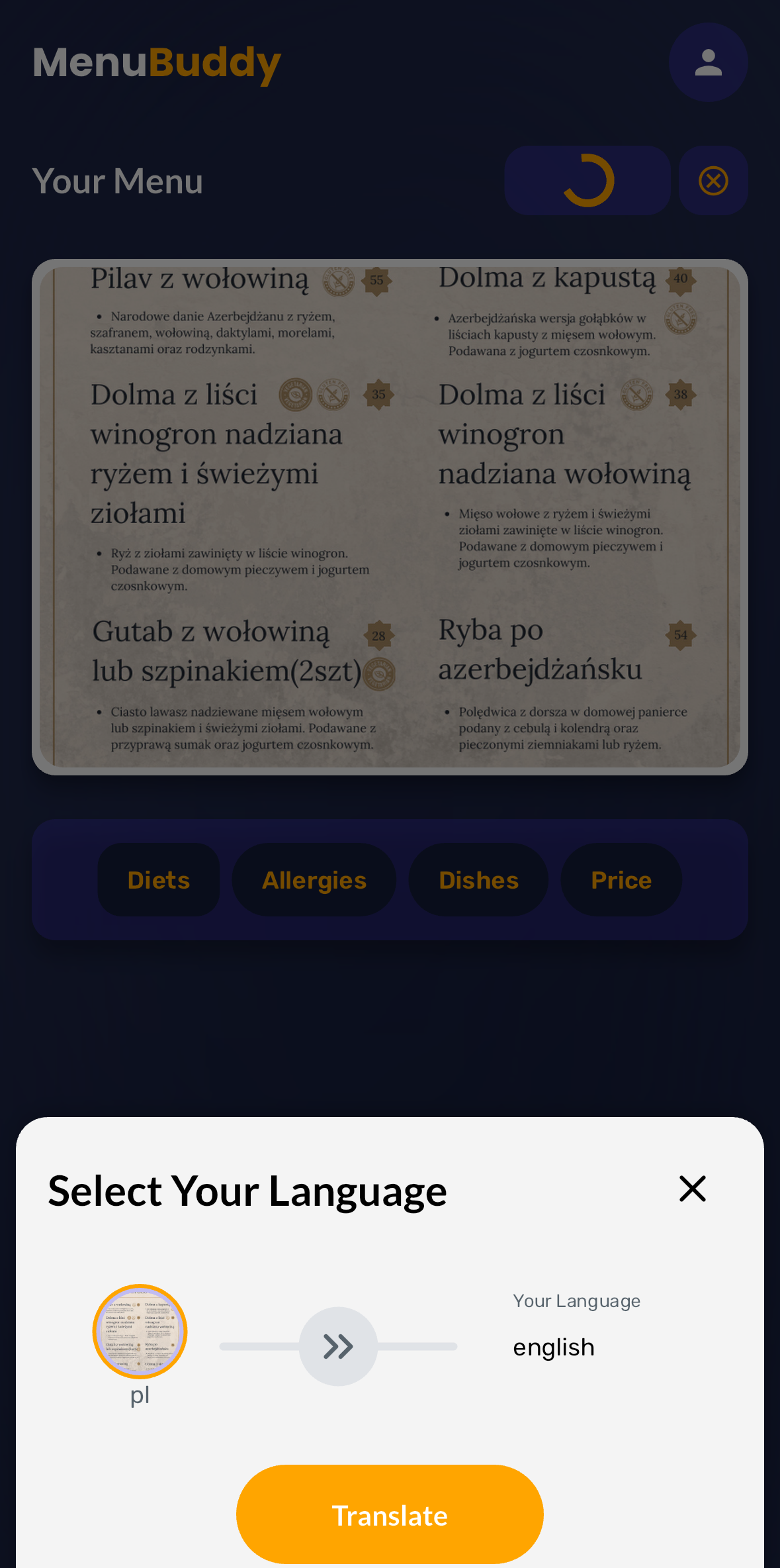 Menu Buddy Menu Translation Feature